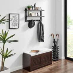 29" X 16" 2 Tier Ledge Wall Shelf Organizer With Five Hanging Hooks Black - Danya B. -Decor Vista GUEST 020a6e20 5235 4d4f aa7a 506039cb5916