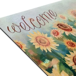 Kate Aurora Montauk Accents Country Farmhouse Sunflowers Welcome Outdoor Rubber Entrance Mat 18x30 - Sunflower Fields