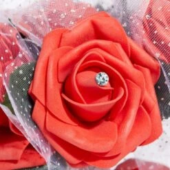 Sparkle And Bash Red Artificial Roses Foam Bouquet For Bride & Bridesmaids, Faux Fake Flowers For Wedding Party Decorations, 9.5 In 9 Sparkle And Bash Red Artificial Roses Foam Bouquet For Bride & Bridesmaids, Faux Fake Flowers For Wedding Party Decorations, 9.5 In -Decor Vista GUEST 03f66974 df3b 40e6 86db 30a090a59338