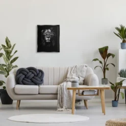 Stupell Industries King Of The Jungle Lion In Shadows Black And White Photography