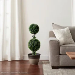 Artificial Podocarpus-36” Double Ball Style Faux Plant In Sturdy Pot-Realistic Indoor Or Outdoor Potted Shrub-Home Decor By Pure Garden -Decor Vista GUEST 07dd5c6b 9352 4840 9930 064d0dc30076