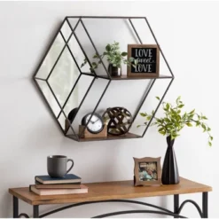 26" X 7" X 23" Lintz Hexagon Shelves With Mirror - Kate & Laurel All Things Decor -Decor Vista GUEST 08b85afa d4dc 4571 810e b4ca0f9c4d56