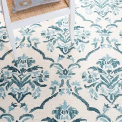 3'x5' Jacquard Hooked Accent Rug Ivory/Turquoise - Safavieh -Decor Vista GUEST 09343104 8a02 4d2e be39 75407e25fa3f