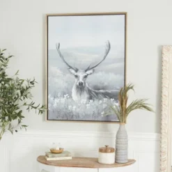 Modern Farmhouse Polystone Deer Framed Wall Art Gray - Olivia & May
