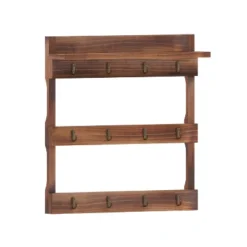Merrick Lane Steeley Wooden Wall Mount Mug Rack Organizer With Upper Storage Shelf And Metal Hanging Hooks With No Assembly Required -Decor Vista GUEST 0a1ebeaf 5c4e 495d 8dd9 5192a49d09e5