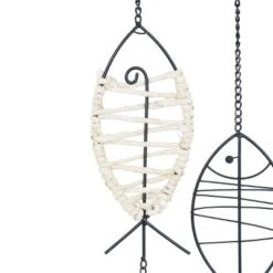 Metal Fish Indoor Outdoor Wire Wall Decor With Rattan Accent Black - Olivia & May -Decor Vista GUEST 0a21d3d3 f3f4 42cd ba7a 4bbe6b598959