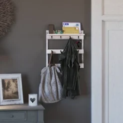 Merrick Lane Steeley Wooden Wall Mount Mug Rack Organizer With Upper Storage Shelf And Metal Hanging Hooks With No Assembly Required -Decor Vista GUEST 0b2472ee b81e 47ee 9c5c 49486dbab7eb