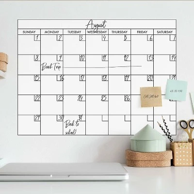 Basics Dry Erase Calendar Peel And Stick Giant Wall Decal Black - RoomMates 3 Basics Dry Erase Calendar Peel And Stick Giant Wall Decal Black - RoomMates
