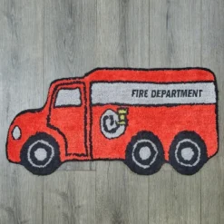 Everyday Kids Firetruck Bedroom Or Bathroom Rug - 15x30 In Hand Tufted 100% Cotton -Decor Vista GUEST 0bfa0318 bcff 4259 a225 05f306e704c7