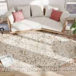 HOMCOM Area Rug 8x10, Machine Washable Rug, Non-Slip Classical Floral Print Floor Carpet For Living Room, Bedroom, Dining Room, Mixed-Brown -Decor Vista GUEST 0d057fe4 aebc 4a16 b2c3 62c6c76dba36