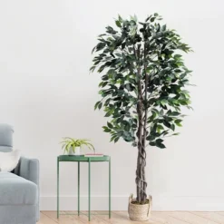 Forever Leaf 72" Artificial Ficus Silk Tree In Wicker Basket, Indoor Artificial Plant For Home Decor -Decor Vista GUEST 0dd01afc 4792 4878 878f 911069457cbd