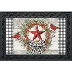 Briarwood Lane Berry Wreath Barnstar Winter Doormat Birds Checker