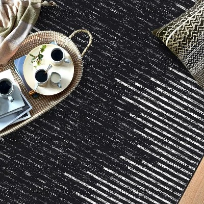 Acekool 8x10 Washable Area Rug, Black And White Striped Non Slip Low Pile Carpet, Modern Distressed Diamond Pattern For Living Room Bedroom Nursery 5 Acekool 8x10 Washable Area Rug, Black And White Striped Non Slip Low Pile Carpet, Modern Distressed Diamond Pattern For Living Room Bedroom Nursery - Image 3
