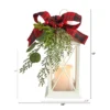 Nearly Natural 12-in Holiday White Lantern With Berries, Pine And Plaid Bow Artificial Christmas Table Arrangement With LED Candle Included