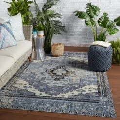 Cicero Indoor/Outdoor Medallion Area Rug Blue/Gray - Jaipur Living -Decor Vista GUEST 14a7e39c c3ff 4954 a42b f0e3732697a3