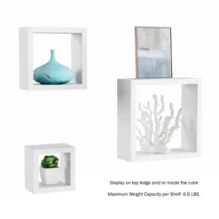Floating Shelves- Cube Wall Shelf Set With Hidden Brackets, 3 Sizes To Display Décor, Books, Photos, More- Hardware Included By Lavish Home (White) -Decor Vista GUEST 178937d0 1dc8 4a28 bcc9 567702f61027