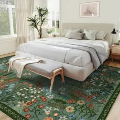 8x10 Washable Rugs Non Slip - Large Floral Area Rug For Living Room, Bedroom (Green) -Decor Vista GUEST 188dbbbc e1d6 45df ba2f ac53dac712f1