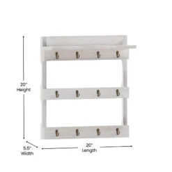 Merrick Lane Steeley Wooden Wall Mount Mug Rack Organizer With Upper Storage Shelf And Metal Hanging Hooks With No Assembly Required -Decor Vista GUEST 19dcae87 bac1 425b ba64 312bef461ac9