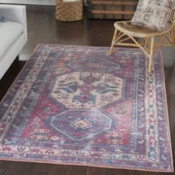 Nicole Curtis Machine Washable Bordered Southwestern Indoor Rug