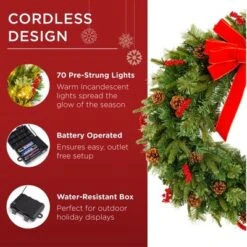 Best Choice Products Pre-Lit Battery Powered Christmas Wreath Decoration W/ PVC Tips, Ribbons -Decor Vista GUEST 1b9cd6c1 94f1 4671 a880 34a668b28eb9