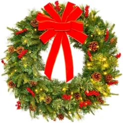 Best Choice Products Pre-Lit Battery Powered Christmas Wreath Decoration W/ PVC Tips, Ribbons -Decor Vista GUEST 1d7e26c5 a3fb 4d1b b025 be1459d669df