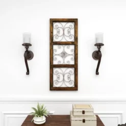 36" X 14" Wood Scroll Window Inspired Wall Decor With Metal Scrollwork Relief Brown - Olivia & May -Decor Vista GUEST 1d8d1db6 4bc6 4dd5 a299 2dd51588bbef