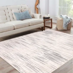 8x10 Rugs Non-Slip ¨C Modern Boho Abstract Area Rug Stain-Resistant Low Pile Carpet | Machine Washable Ivory Accent Rug With TPR Backing