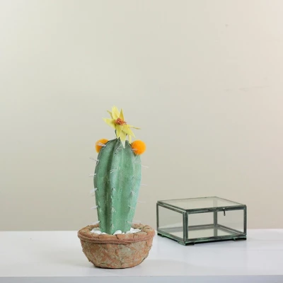 Northlight 12" Flowering Cactus Artificial Potted Plant - Green/Brown 4 Northlight 12" Flowering Cactus Artificial Potted Plant - Green/Brown - Image 2