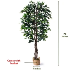 Forever Leaf 72" Artificial Ficus Silk Tree In Wicker Basket, Indoor Artificial Plant For Home Decor -Decor Vista GUEST 23a9cf22 1a3c 496b be0a e4cb06f543c5