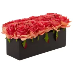 Nearly Natural 6-in Dozen Silk Roses In Ceramic Rectangular Planter -Decor Vista GUEST 252fdb0c ecac 4dea 91ee 89f4c7a5145e