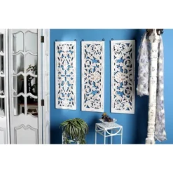 Wood Floral Handmade Intricately Carved Wall Decor Set Of 3 White - Olivia & May 24 Wood Floral Handmade Intricately Carved Wall Decor Set Of 3 White - Olivia & May -Decor Vista GUEST 2769159a 948a 4b35 ae86 ba4ef1bb97dd