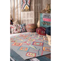 Nuloom Belini Moroccan 5x8 Wool Area Rug For Living Room Bedroom Dining Room Kitchen, Grey/Multicolor