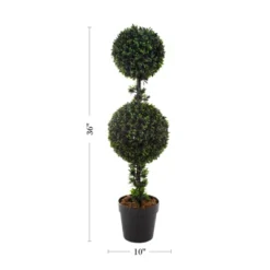 Artificial Podocarpus-36” Double Ball Style Faux Plant In Sturdy Pot-Realistic Indoor Or Outdoor Potted Shrub-Home Decor By Pure Garden