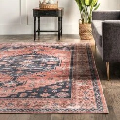 NuLOOM Medallion Bordered Machine Washable Area Rug -Decor Vista GUEST 2a726be7 974d 40a1 8eb6 360184e87272