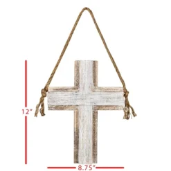 White-washed Cross Hanging Accent Wood & Rope - Foreside Home & Garden -Decor Vista GUEST 2aa05aae a1e1 4dff aab9 44e76f5dec96