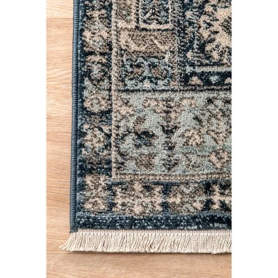 Nuloom Vintage Melani Medallion Fringe Kitchen Runner Indoor Area Rug - Hallway, Entryway, 2' 6" X 8', Light Blue 6 Nuloom Vintage Melani Medallion Fringe Kitchen Runner Indoor Area Rug - Hallway, Entryway, 2' 6" X 8', Light Blue - Image 4