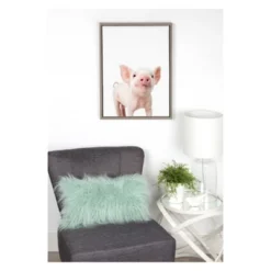 18" X 24" Sylvie Young Pig Framed Canvas Wall Art By Amy Peterson Gray - Kate And Laurel -Decor Vista GUEST 2afd3632 2ff6 43c5 ae98 f6aed5802595