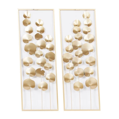 Metal Leaf Tall CutOut Wall Decor With Gold Frame Set Of 2 Gold - Olivia & May 7 Metal Leaf Tall CutOut Wall Decor With Gold Frame Set Of 2 Gold - Olivia & May - Image 5