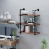 HOMCOM 3-Tier Industrial Pipe Shelves, Floating Wall Mounted Bookshelf, Metal Frame Display Rack For Living Room Or Bedroom, Rustic Brown -Decor Vista GUEST 2c436d70 303b 42c6 8ddf d33b16c2ee40