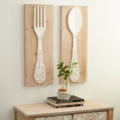 Wood Utensils Carved Wall Decor Set Of 2 Brown - Olivia & May