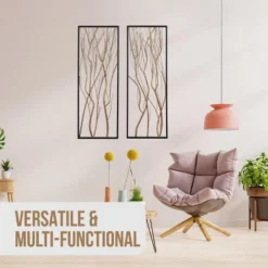 LuxenHome Gold Metal Branch Wall Decor, Set Of 2 -Decor Vista GUEST 2d078181 ef88 4e6b 9c62 23edf62d2cfa