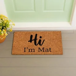 Evergreen Flag Funny Welcome Mat Coir Doormat | 28" X 16" Front Door Mat Outdoor Entrance | No Slip Door Rugs Entryway Indoor | Hi I'm Mat