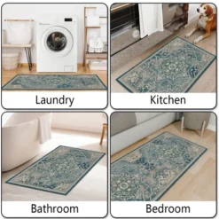 FURNIinspire Floor Mats Home 3 Piece Kitchen Rug Machine Washable Floor Mat For Living Room, Vintage Carpet, Non Slip, Blue, 60"*20" -Decor Vista GUEST 2e6f83ae d59b 4be1 a845 f7a8d08a2140