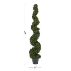 Faux Boxwood Artificial Plant - Realistic Plastic 5-Foot Spiral Topiary And Weighted Pot For Indoor Or Outdoor, Home, Or Office By Pure Garden (Green)
