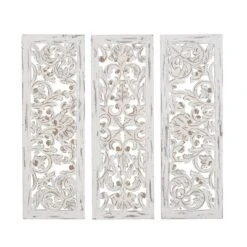 Wood Floral Handmade Intricately Carved Wall Decor Set Of 3 White - Olivia & May 23 Wood Floral Handmade Intricately Carved Wall Decor Set Of 3 White - Olivia & May -Decor Vista GUEST 2f08928d 6e97 4379 ba9c 4e3c2d380d7e