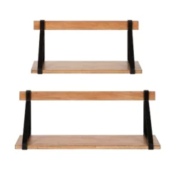 24" X 9" (Set Of 2) Willmann Wood Decorative Wall Shelf Set Rustic Brown/Black - Kate & Laurel All Things Decor