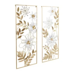 Set Of 2 Metal Floral Wall Decors With Gold Frame - Olivia & May -Decor Vista GUEST 2f9fa651 b829 41ae 8598 c5dc356f4260