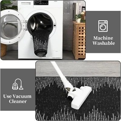 Acekool 8x10 Washable Area Rug, Black And White Striped Non Slip Low Pile Carpet, Modern Distressed Diamond Pattern For Living Room Bedroom Nursery 6 Acekool 8x10 Washable Area Rug, Black And White Striped Non Slip Low Pile Carpet, Modern Distressed Diamond Pattern For Living Room Bedroom Nursery - Image 4