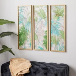 Set Of 3 Glass Leaf Tropical Wall Decors With Gold Frame Green - CosmoLiving By Cosmopolitan -Decor Vista GUEST 32d152b6 dc02 458b a8bd 3c82ec3d6015