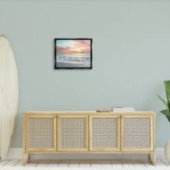 Stupell Industries Morning Sunrise Beach Landscape Distant Mountains Rolling Tide